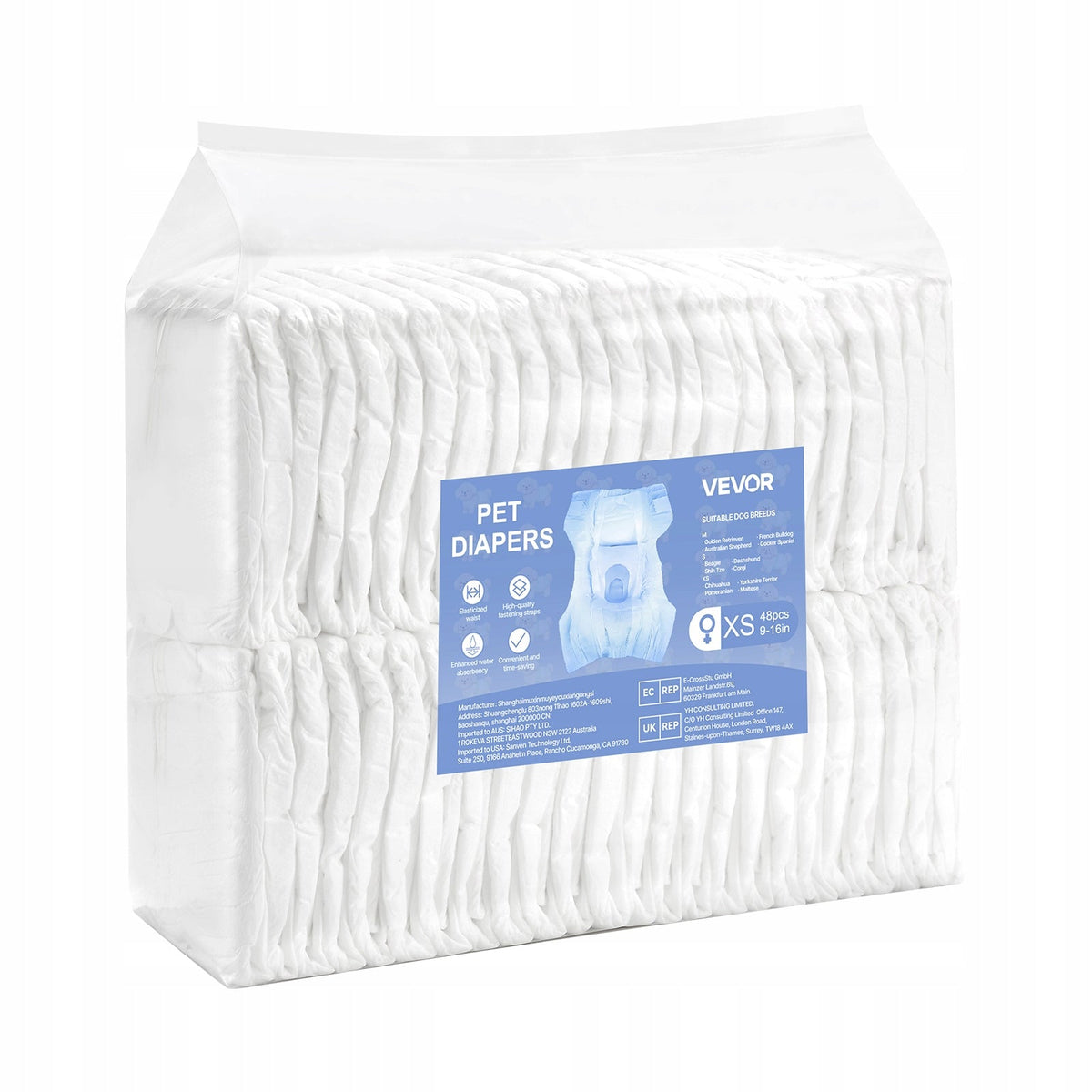 VEVOR DISPOSABLE DOG DIAPERS XS 9-16 INCHES 96 COUNT SUPER ABSORBENT