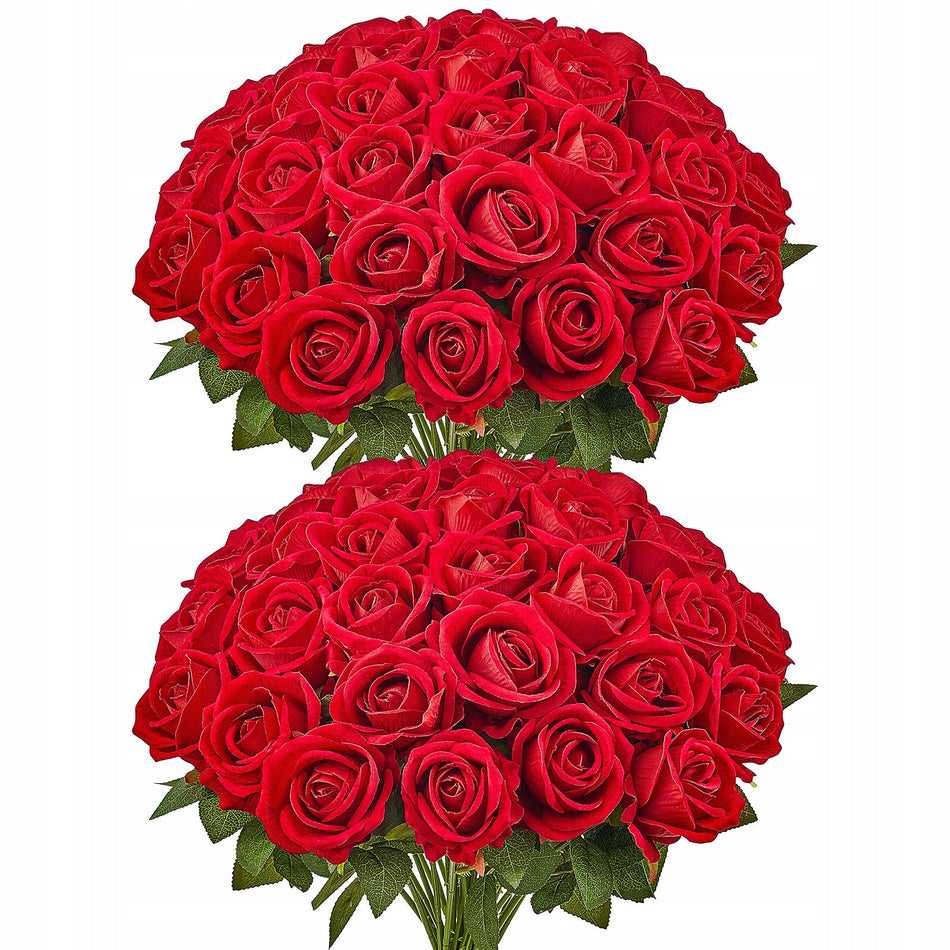 VEVOR ARTIFICIAL FLOWERS ROSES 60 PCS RED FLEXIBLE STEMS PREMIUM