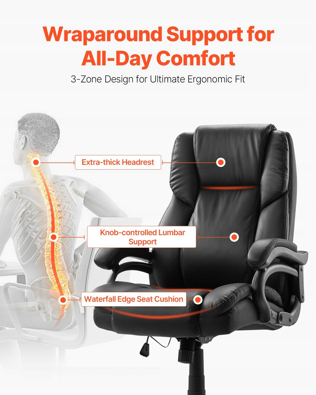 VEVOR HIGH BACK SWIVEL OFFICE CHAIR WITH LUMBAR SUPPORT