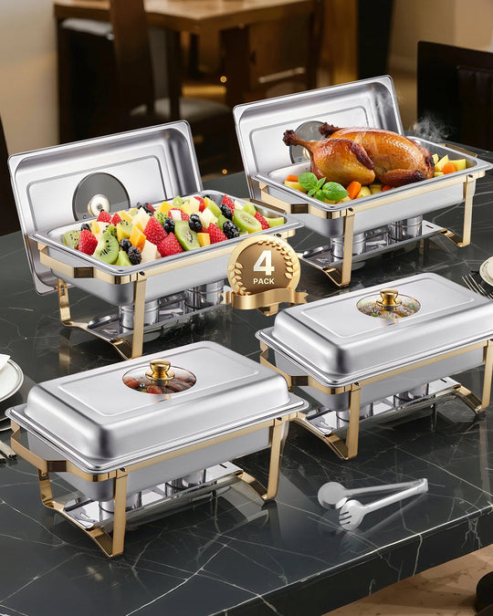 VEVOR CHAFFER DISH SET 4X8QT STAINLESS STEEL GOLD WARMER