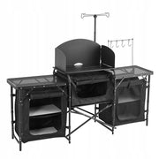 VEVOR PORTABLE CAMPING KITCHEN TABLE ALUMINIUM WITH 3 CABINETS BLACK