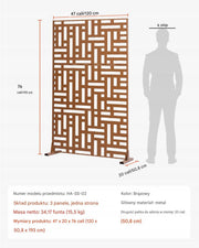 VEVOR METAL SCREEN 3-PANEL 120X50.8X193 CM BROWN SCREEN