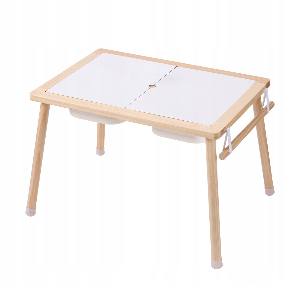VEVOR STURDY WOODEN SENSORY TABLE WITH 3 FOLDING BINS AND ROLLER