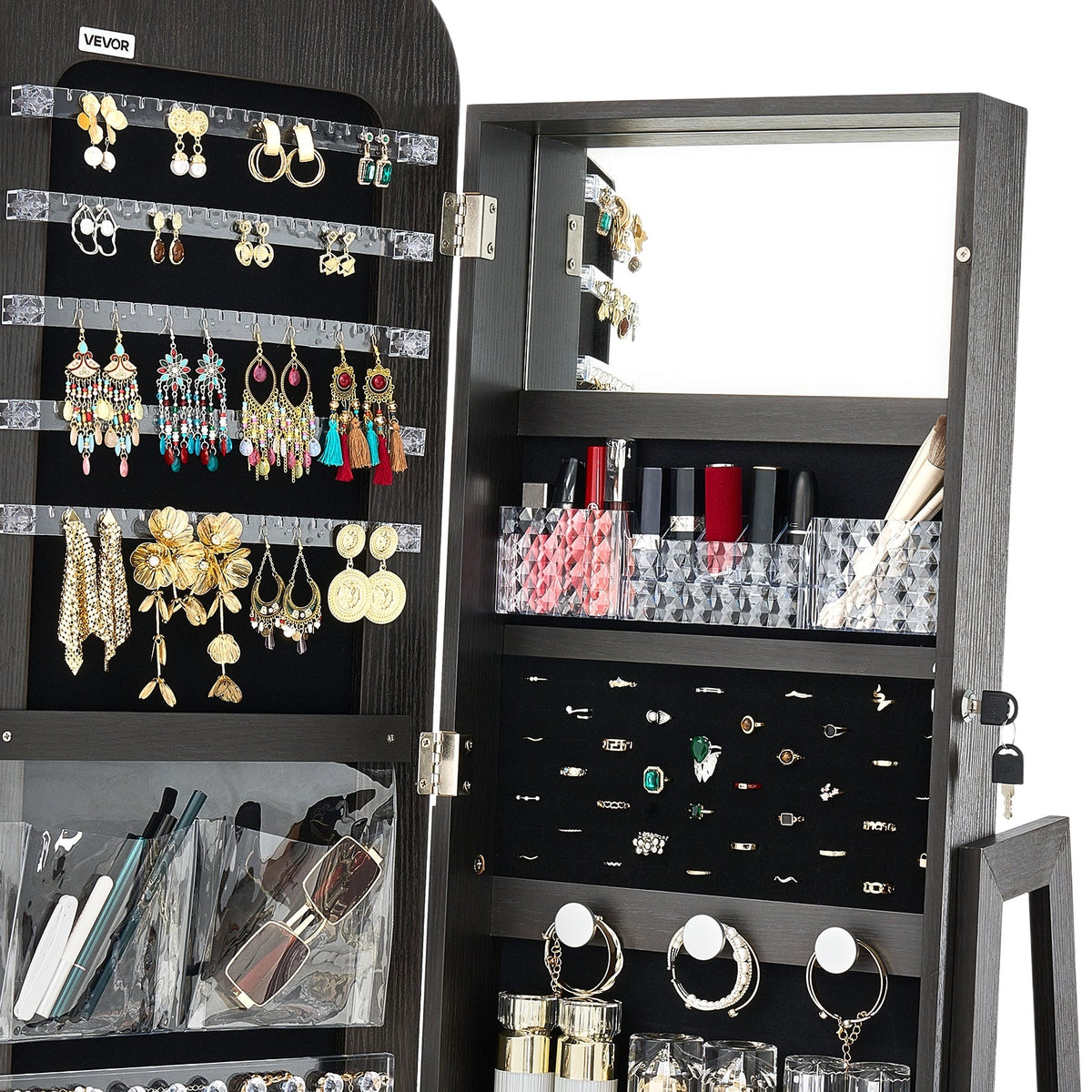 VEVOR 360 ROTATING JEWELRY CABINET WITH MIRROR 160CM PREMIUM ORGANIZER