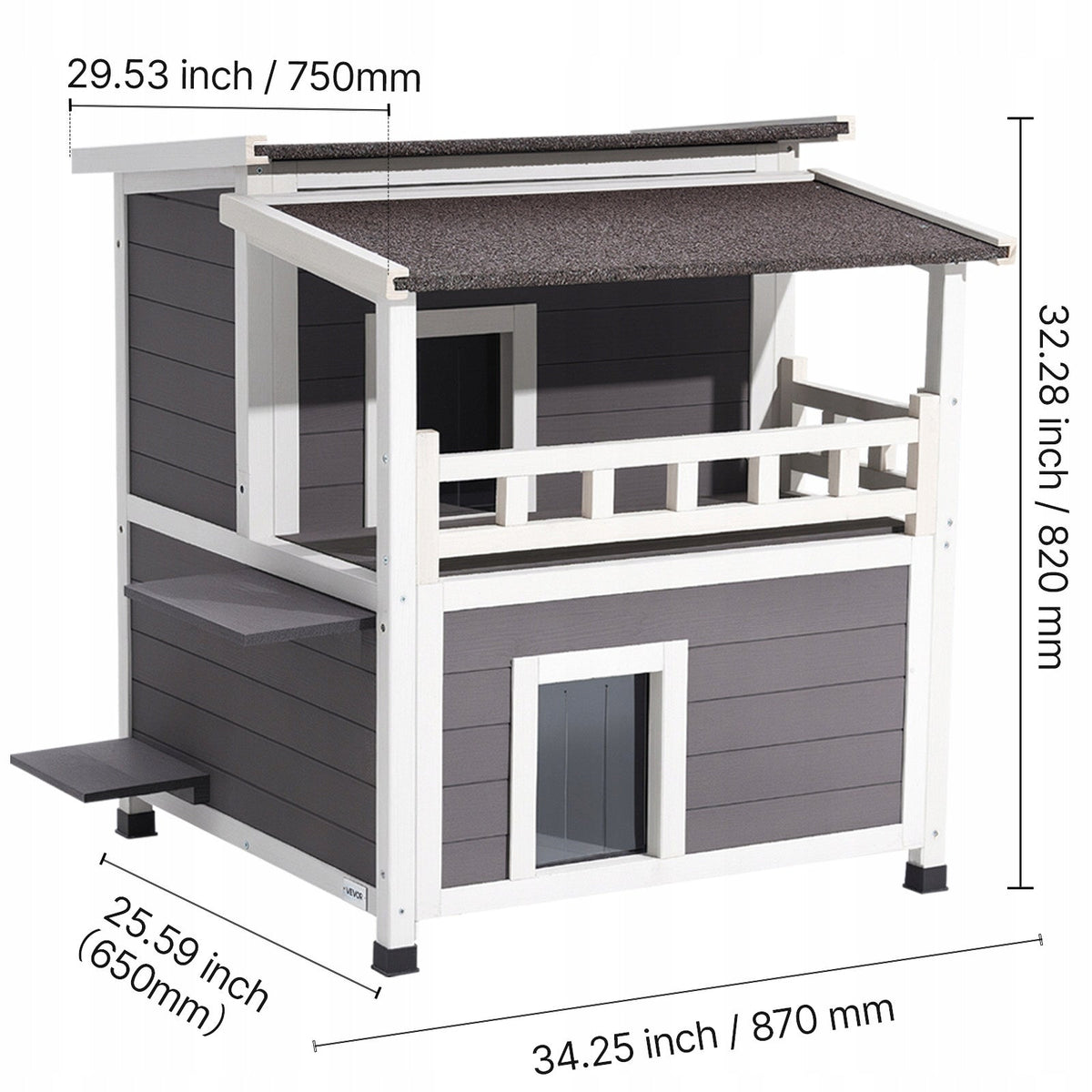 VEVOR TWO-TIER WOODEN CAT HOUSE WATERPROOF INSULATED 84X75X82CM