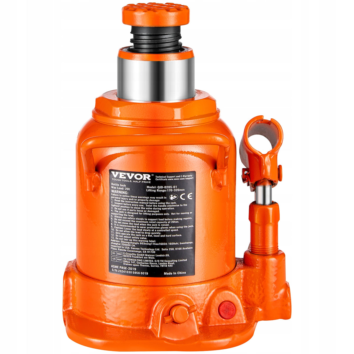 VEVOR 20 TON HYDRAULIC BOTTLE JACK ADJUSTABLE STRONG SOLID