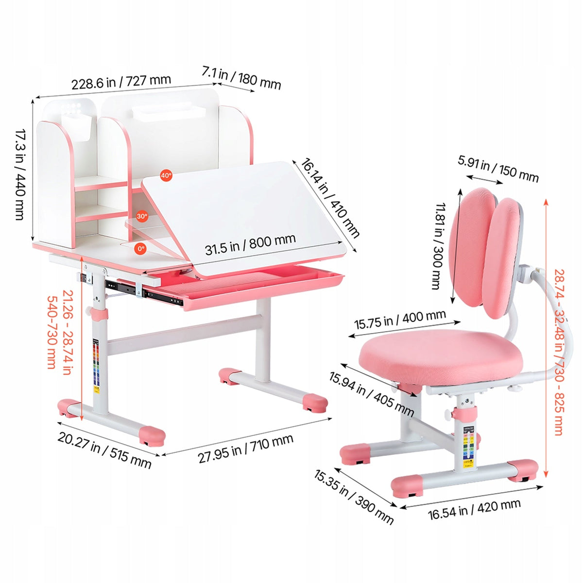 VEVOR KIDS DESK AND CHAIR SET HEIGHT ADJUSTABLE