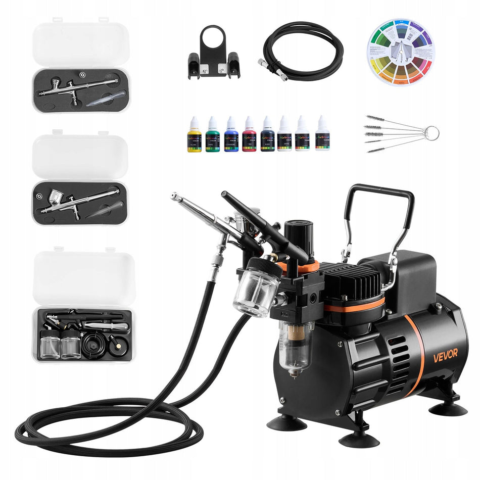 VEVOR AIRBRUSH KIT 1 6 HP COMPLETE 3 AIRBRUSH GUNS PAINT COMPRESSOR