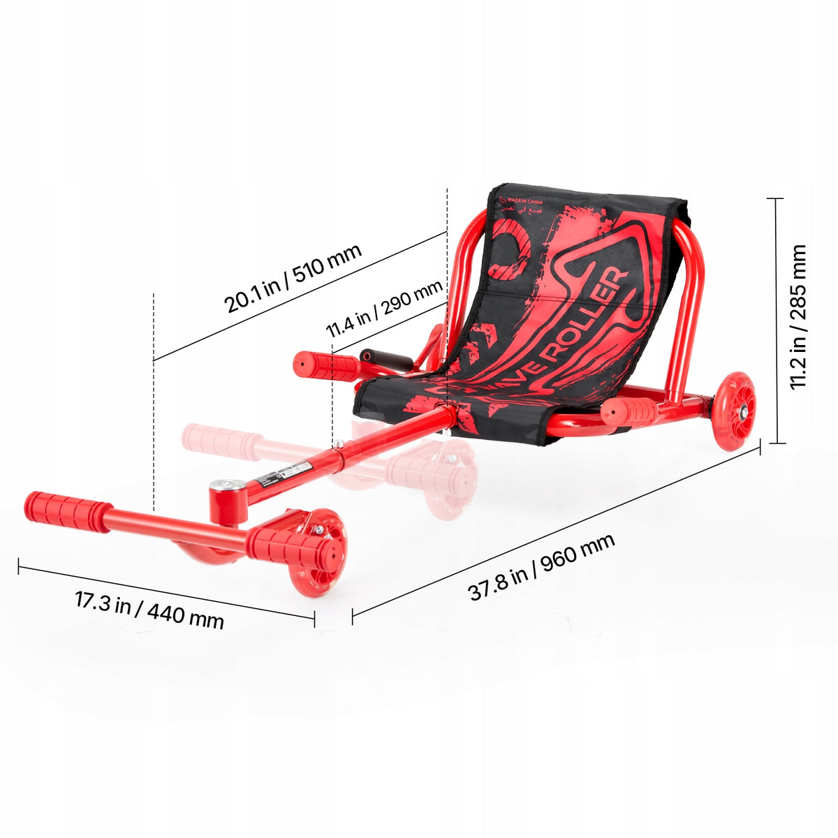 VEVOR DRIFTER TRIKE THREE-WHEELED SCOOTER 60 KG ADJUSTABLE STRONG RED
