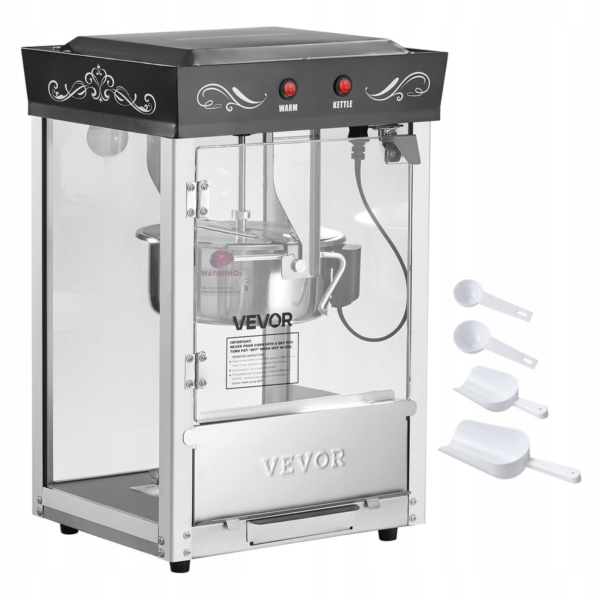 PROFESSIONAL POPCORN MACHINE VEVOR 8 OZ 800W BLACK STAINLESS STEEL