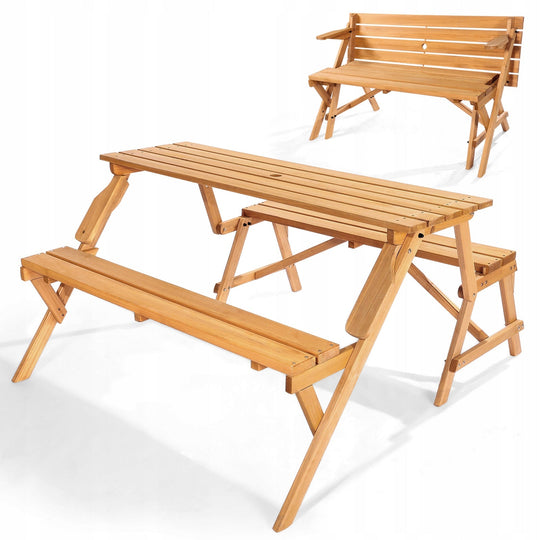 VEVOR 2-IN-1 FOLDABLE PICNIC TABLE WITH BENCH FIR WOOD UMBRELLA HOLE