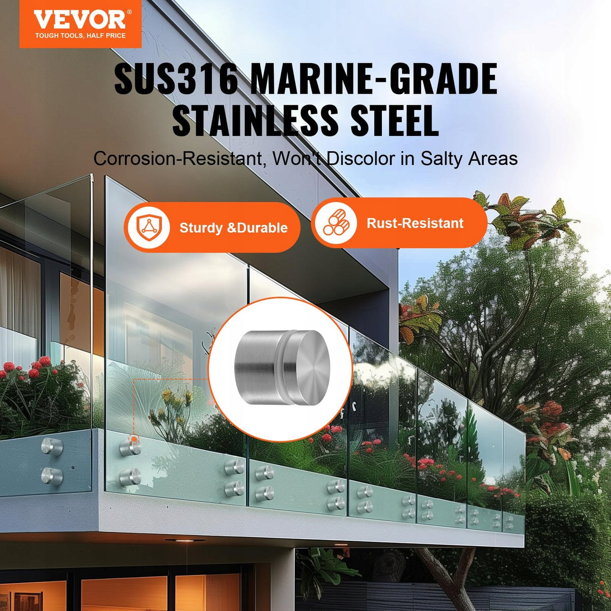 VEVOR GLASS CLAMP 10 PCS ROUND RAILING BRACKET STAINLESS STEEL 316