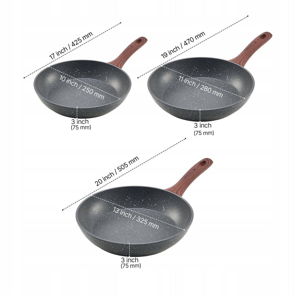 VEVOR 3-PIECE NON-STICK ALUMINUM FRY PAN SET HEAVY-DUTY