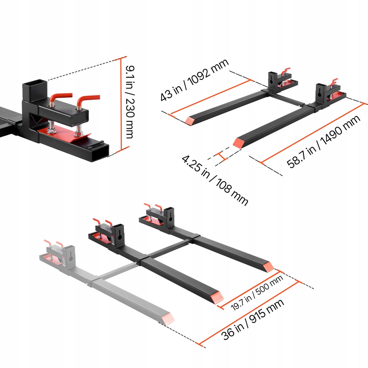 VEVOR PALLET FORKS 1814 KG CAPACITY ADJUSTABLE STABILIZER SOLID