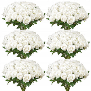 VEVOR PREMIUM ARTIFICIAL FLOWERS ROSES 120 PIECES WHITE FLEXIBLE STEMS
