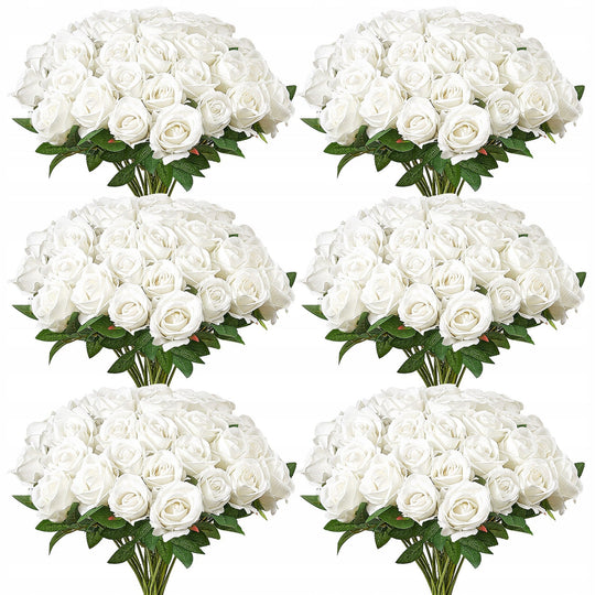 VEVOR PREMIUM ARTIFICIAL FLOWERS ROSES 120 PIECES WHITE FLEXIBLE STEMS