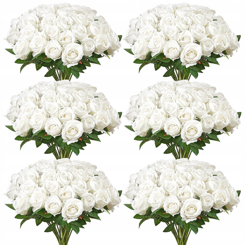 VEVOR PREMIUM ARTIFICIAL FLOWERS ROSES 120 PIECES WHITE FLEXIBLE STEMS