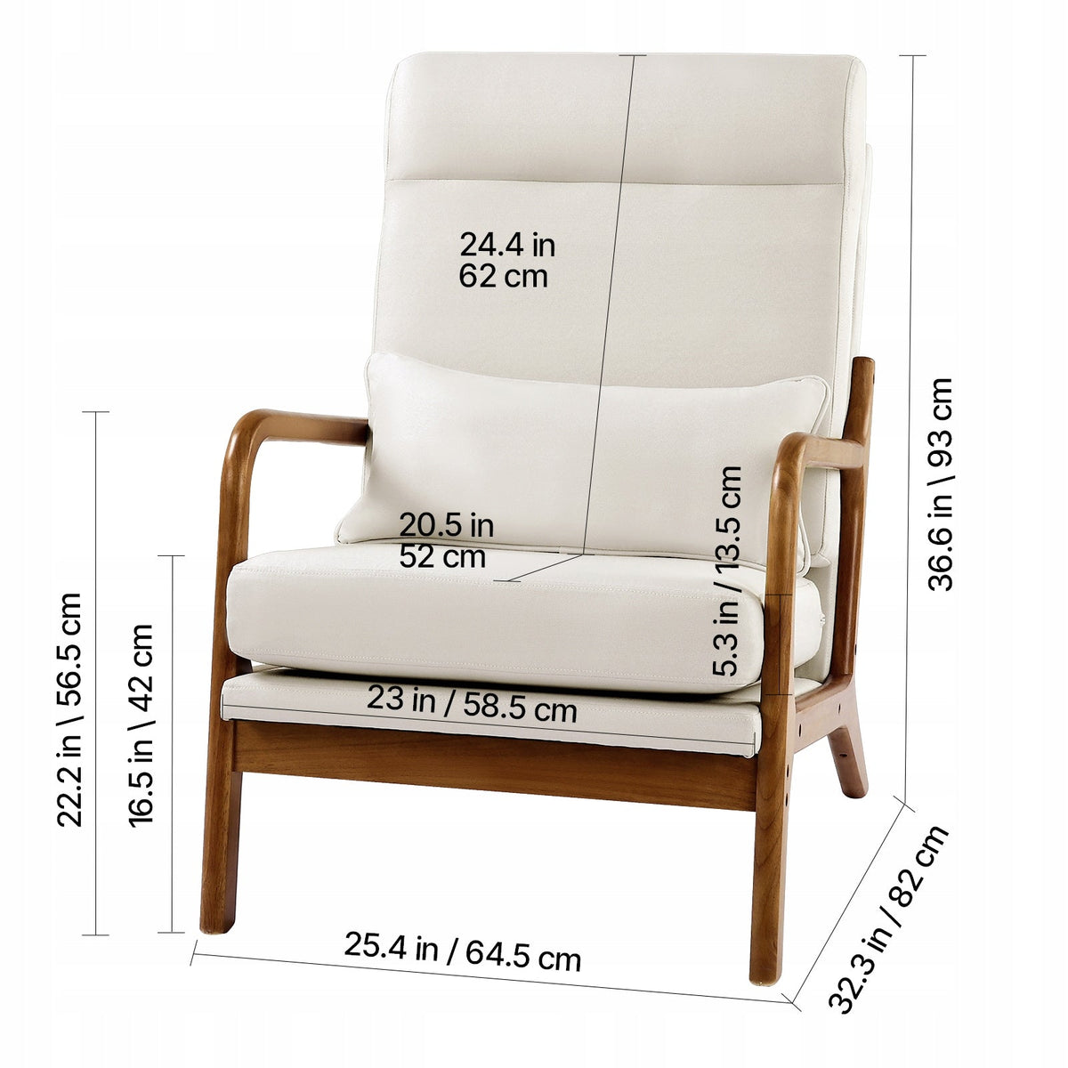 VEVOR PREMIUM MID CENTURY WOODEN HIGH BACK ACCENT ARMCHAIR
