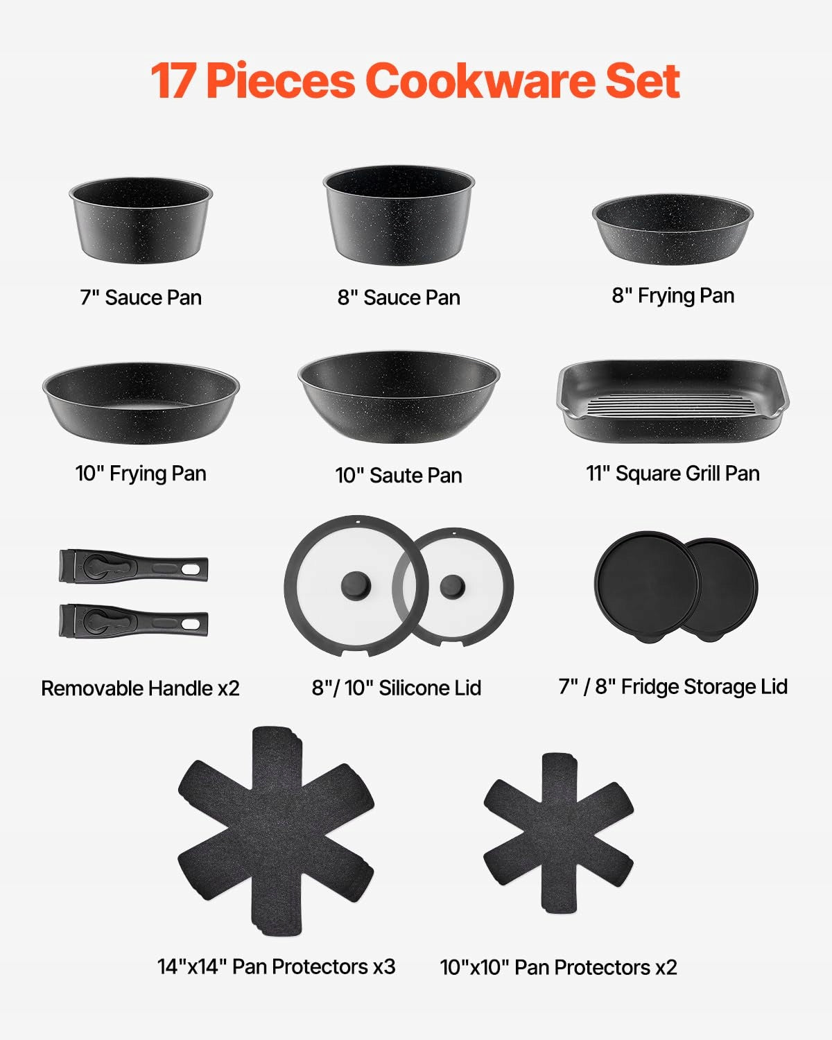 VEVOR 17-piece Induction Cookware Set Granite