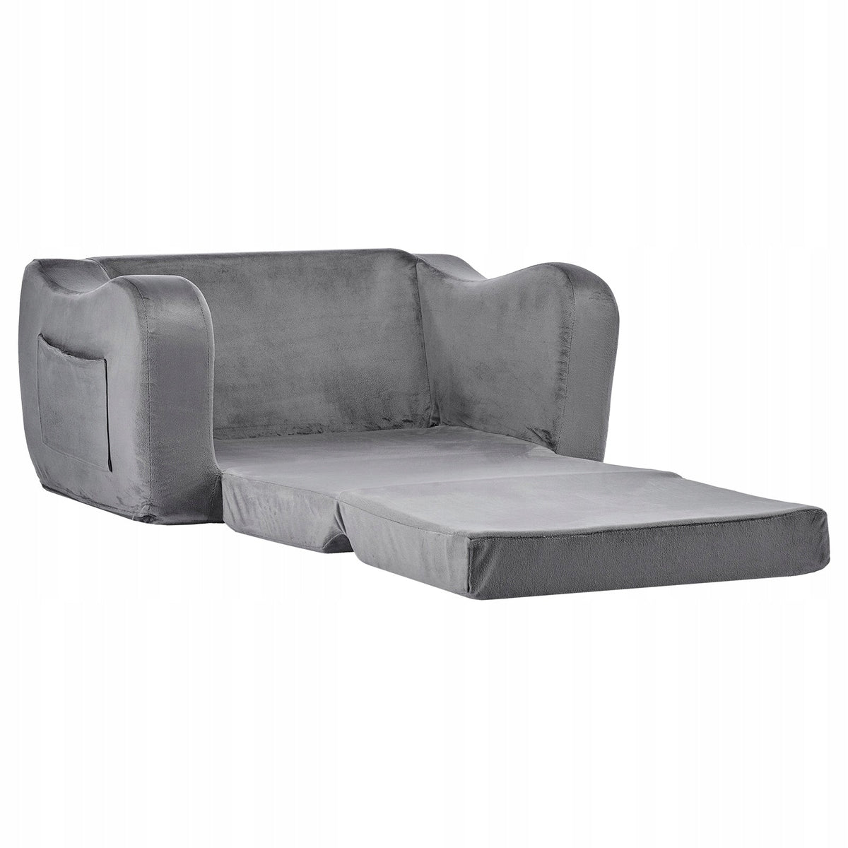 VEVOR FOLDABLE 2-IN-1 CHILDREN'S SOFA ARMCHAIR WITH 28D SPONGE SHORT PLUSH GREY
