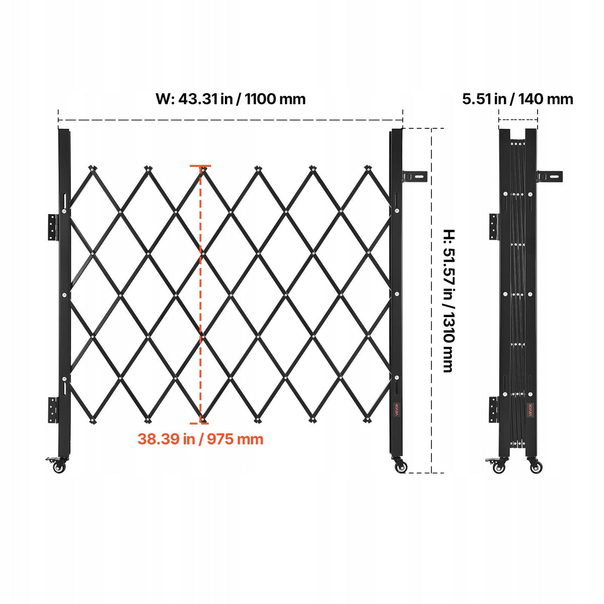 VEVOR PROFESSIONAL FOLDING SECURITY GATE WITH LOCK AND WHEELS