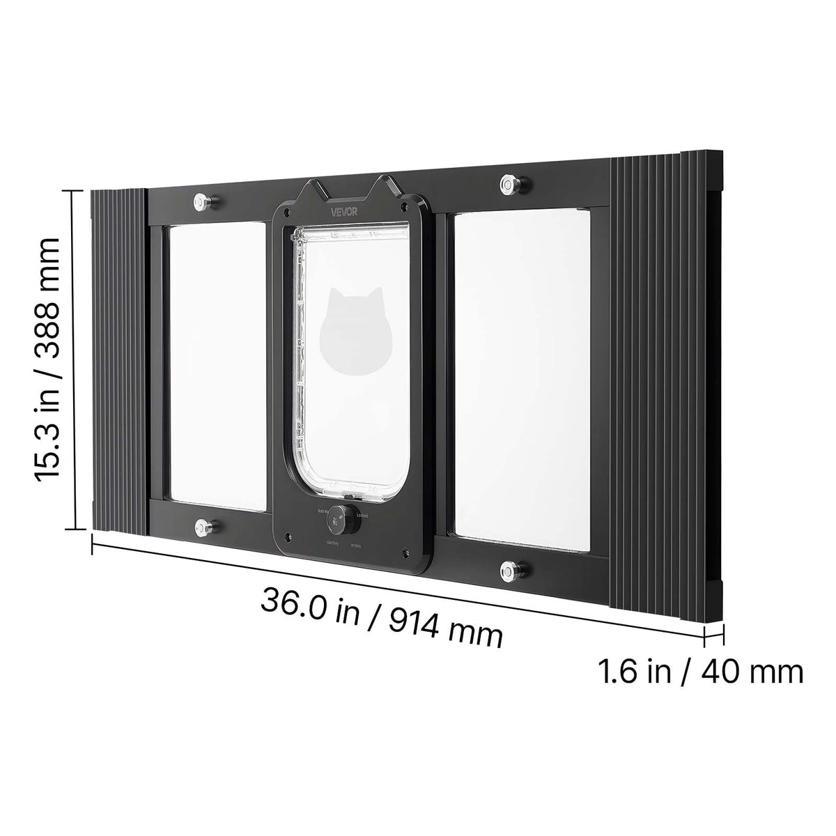 VEVOR ADJUSTABLE CAT FLAP 787-914MM ALUMINUM BLACK STRONG