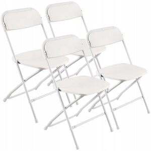 VEVOR SET OF 4 FOLDING PLASTIC CHAIRS STRONG METAL FRAME WHITE