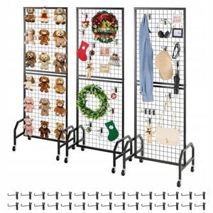 VEVOR GRID WALL PANELS 60X164 CM 3 PCS DISPLAY STAND WITH 30 HOOKS