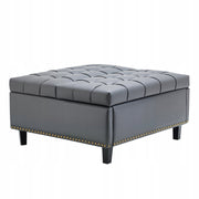 VEVOR SQUARE LEATHERETTE OTTOMAN WITH STORAGE GREY UPHOLSTERED STOOL STURDY