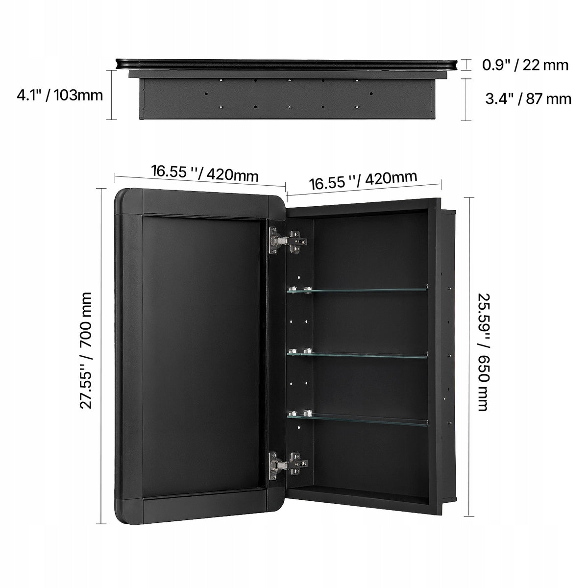 PROFESSIONAL MEDICINE CABINET WITH MIRROR VEVOR 420X125X700 MM ADJUSTABLE