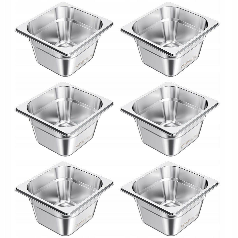 VEVOR GASTRONORM CONTAINERS 1/6 6 PCS 1.7L STAINLESS STEEL PROFESSIONAL