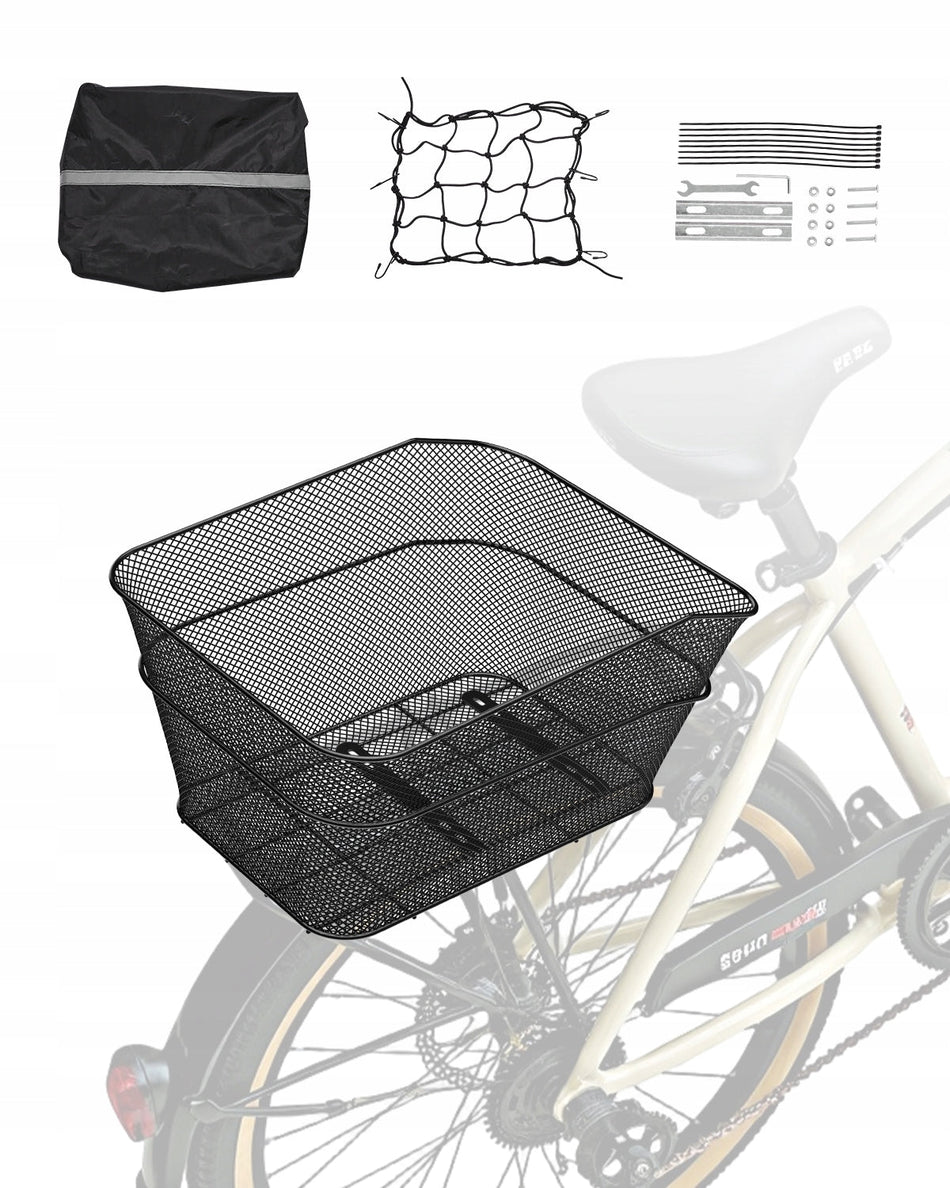 VEVOR REAR BICYCLE BASKET 39X31X21 CM MESH STRONG WITH NET AND COVER