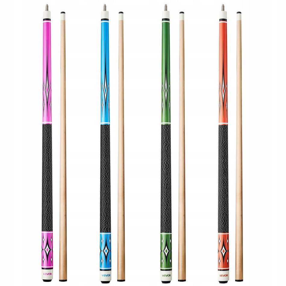 SET OF 4 VEVOR 1473MM BILLIARD CUES MAPLE WOOD 510-595G PREMIUM