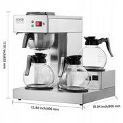 VEVOR 12-Cup Commercial Drip Coffee Maker with 3 Glass Carafes