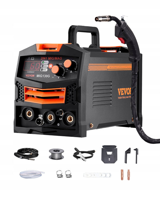VEVOR MIG 130A SYNERGIC 2-IN-1 GAS/GASLESS WELDING MACHINE DIGITAL IGBT