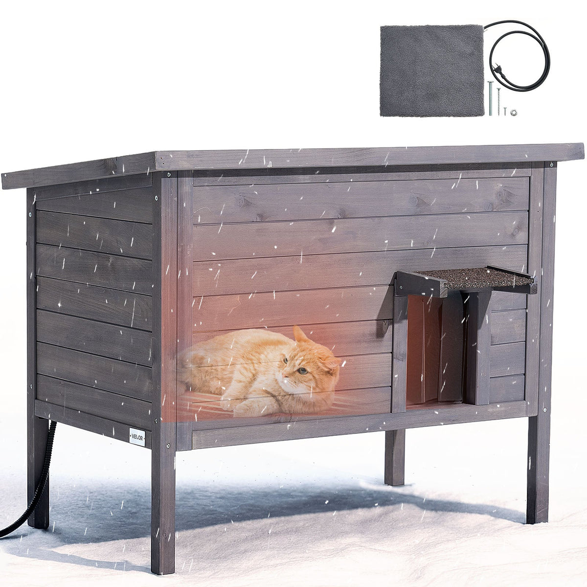 STURDY WOODEN CAT HOUSE VEVOR OUTDOOR 870X535X690 MM GREY