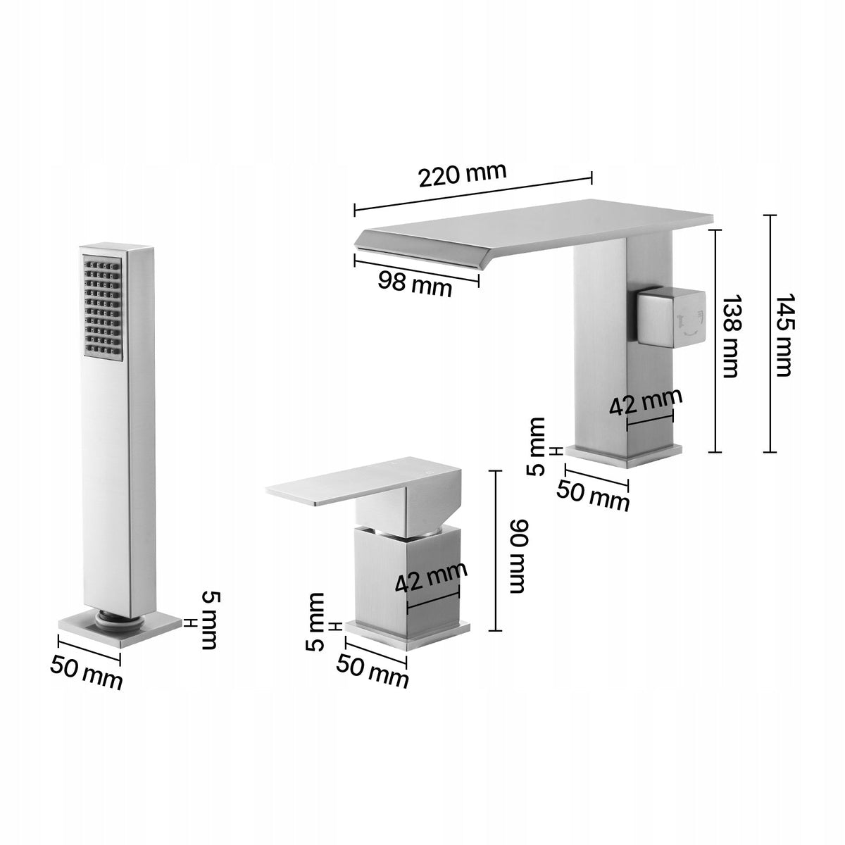 VEVOR ROMAN TUB FAUCET 3-HOLE WITH HAND SHOWER BRUSHED STAINLESS