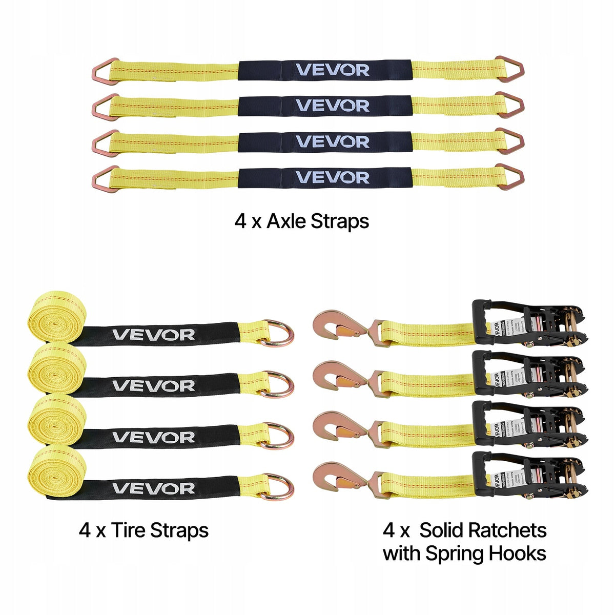 VEVOR WHEEL TIE DOWN STRAP 50.8X3657.6MM WITH SPRING HOOKS STRONG AND DURABLE
