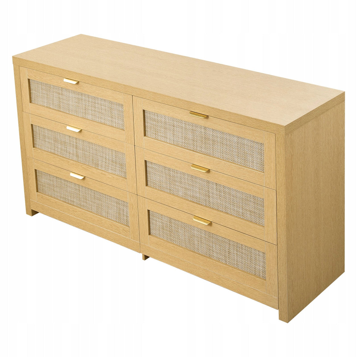 PREMIUM VEVOR RATTAN CHEST OF DRAWERS 6 DRAWERS METAL HANDLES NATURAL WOOD