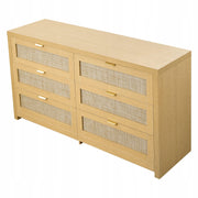 PREMIUM VEVOR RATTAN CHEST OF DRAWERS 6 DRAWERS METAL HANDLES NATURAL WOOD