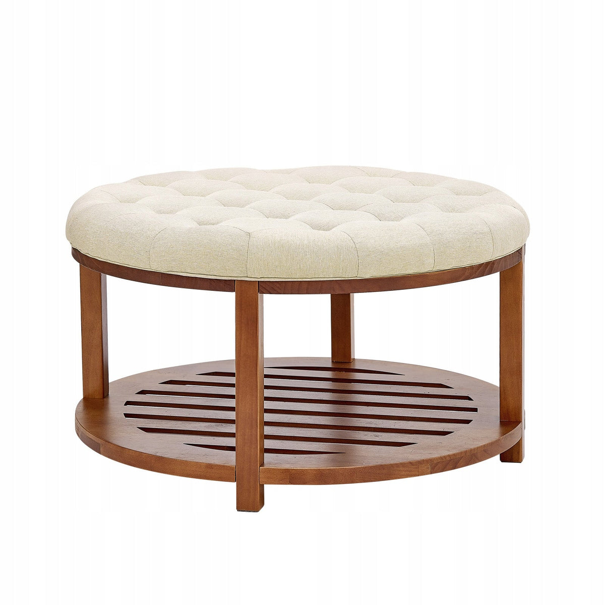 VEVOR LARGE ROUND SOLID WOOD COFFEE TABLE UPHOLSTERED LINEN 81X81X47