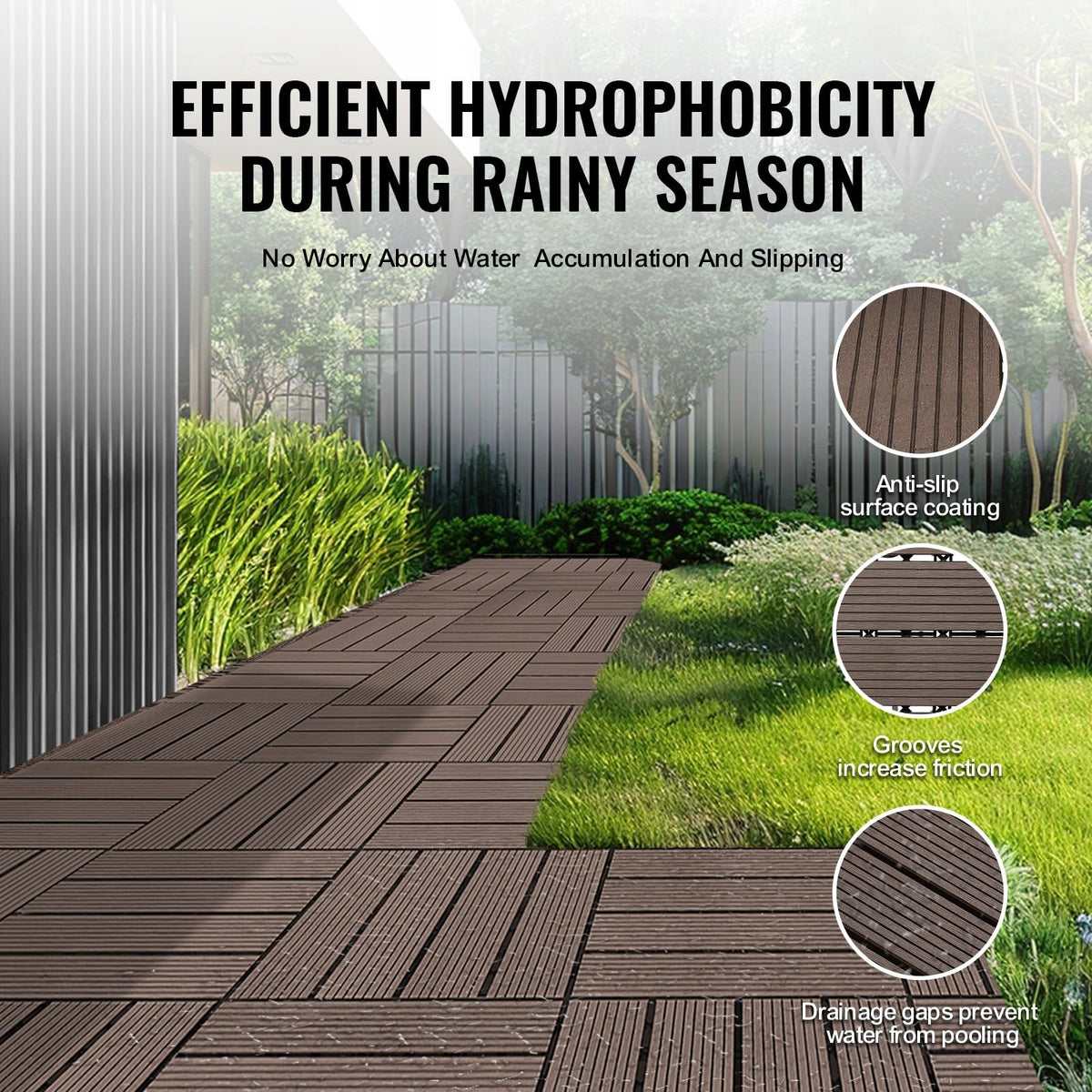 VEVOR PATIO TILES 10 PCS 30X30 CM WATERPROOF ANTI-SLIP WOOD