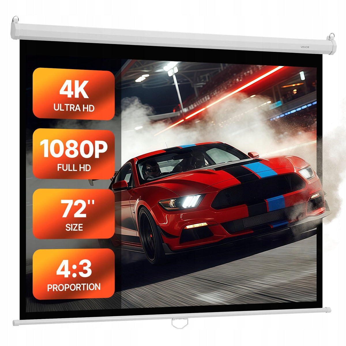 VEVOR 72 INCH 4:3 4K 1080 HD MANUAL PROJECTOR SCREEN SOLID