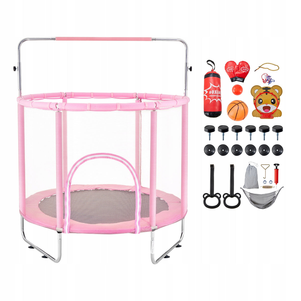 VEVOR 147 CM MINI KIDS TRAMPOLINE WITH NET AND BASKETBALL HOOP ADJUSTABLE