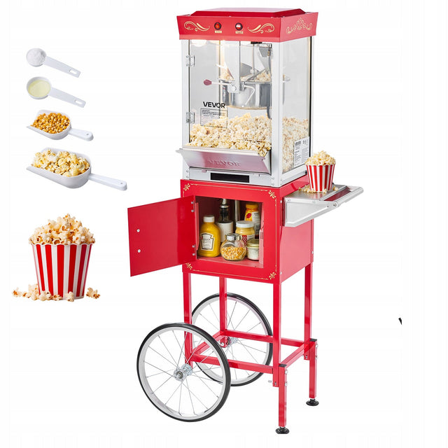 PROFESSIONAL POPCORN MACHINE VEVOR 8 OZ 800W CART RED LED