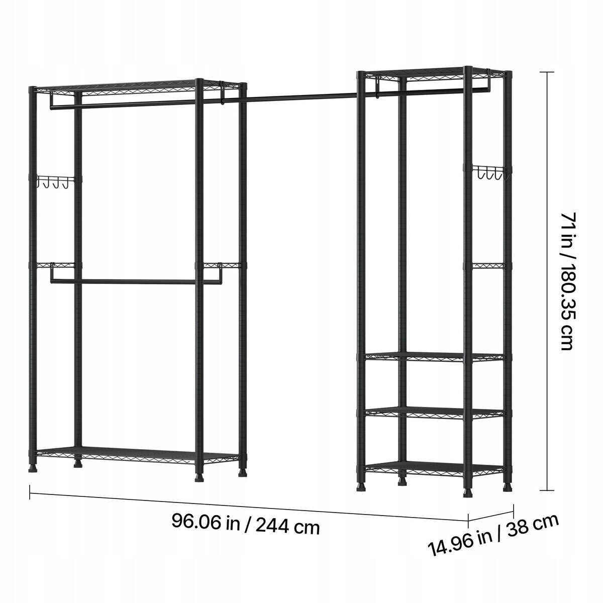 VEVOR CLOTHES RACK 4 RODS 6 SHELVES 363 KG CAPACITY STRONG STEEL