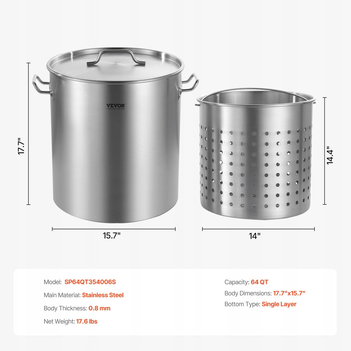 VEVOR STAINLESS STEEL POT 60.5 L LARGE PROFESSIONAL SAUCEPAN