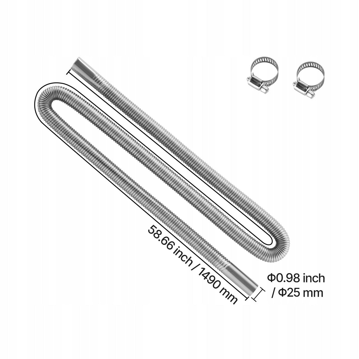 VEVOR EXHAUST PIPE FLEXIBLE EXHAUST HOSE 1490MM STAINLESS STEEL