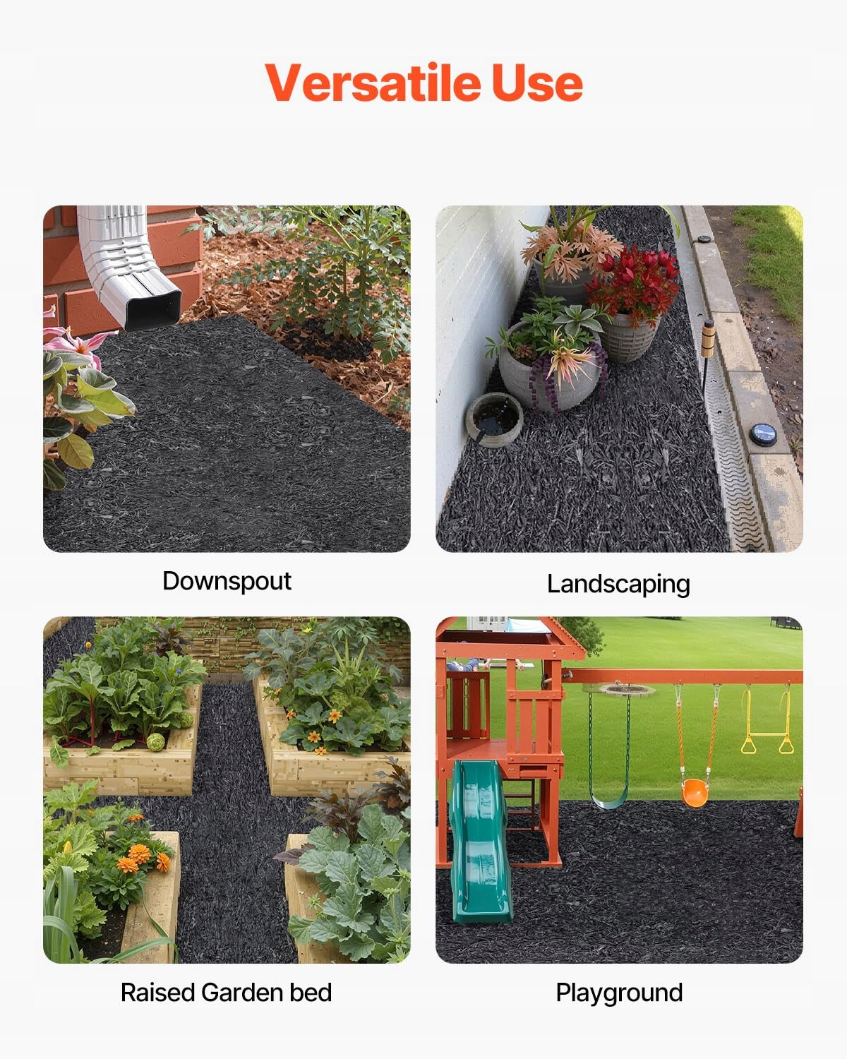 VEVOR RUBBER MULCH 2.44X0.56M GARDEN PATH MAT DURABLE BLACK