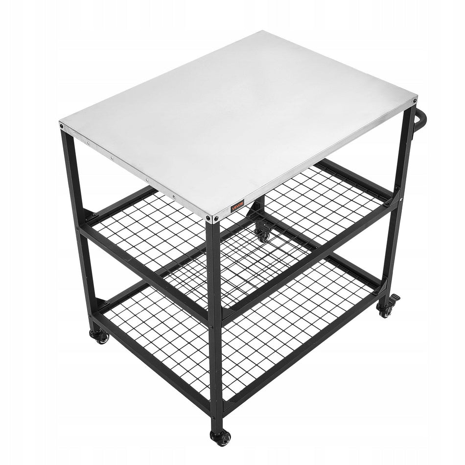 PROFESSIONAL BBQ TROLLEY VEVOR 80X61 CM STAINLESS STEEL 3 SHELVES HEAVY-DUTY